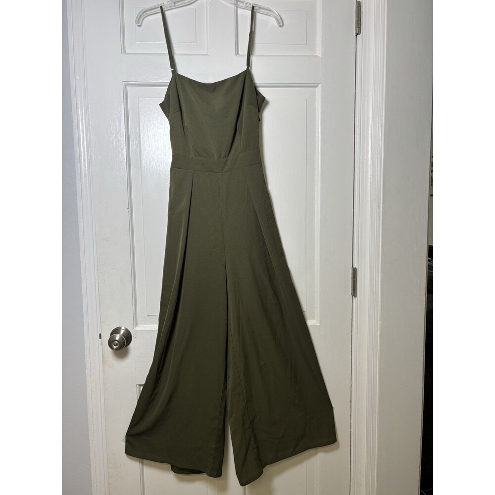 Simplee Jumpsuit Adj. Strap Olive Green Wide Leg w/Tie Back Women M Classic 70’s
